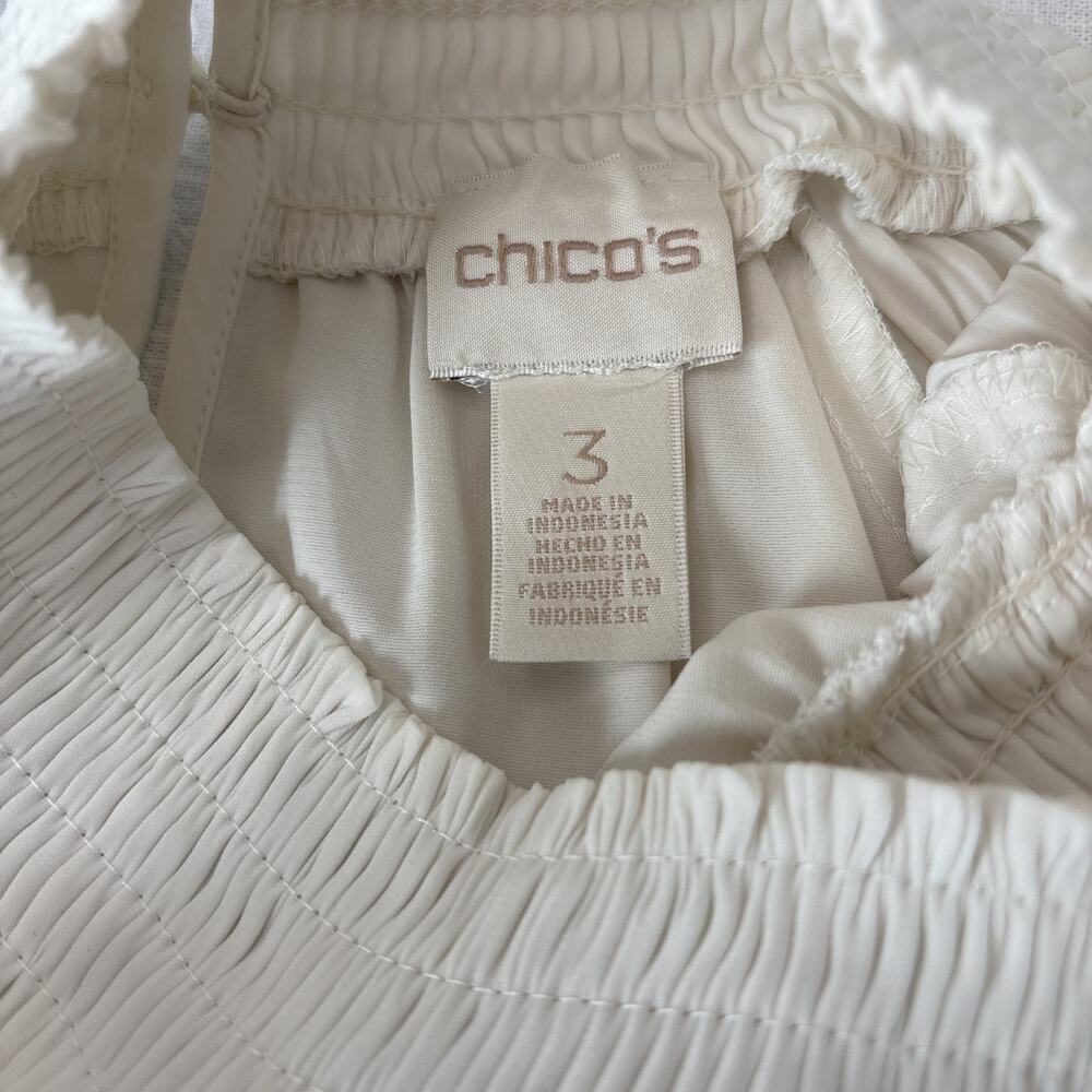 Chicos White Smocked Neck Victorian Poet Shirt M Ren Faire Cottage - Picture 13 of 16